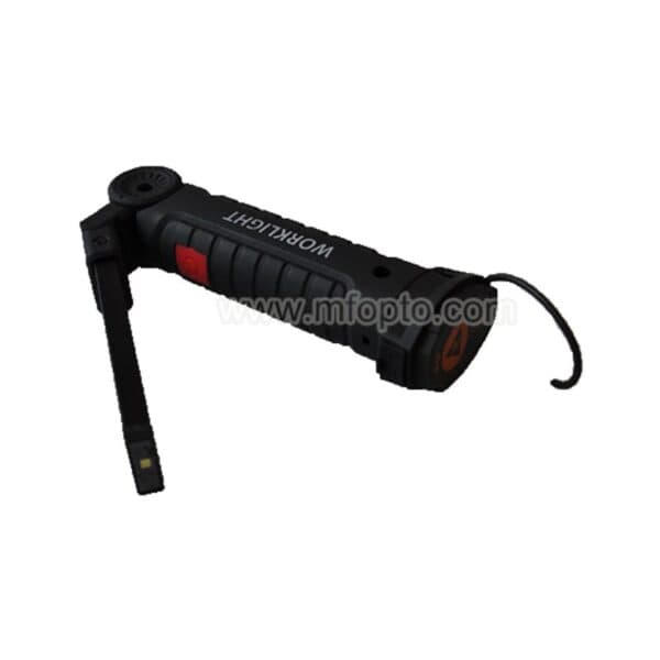 A black foldable tactical work light with a red button, "WORKLIGHT" label, and a hanging hook.