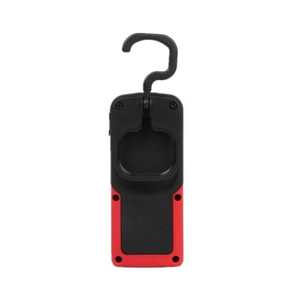 Black and red LED work light with hook.