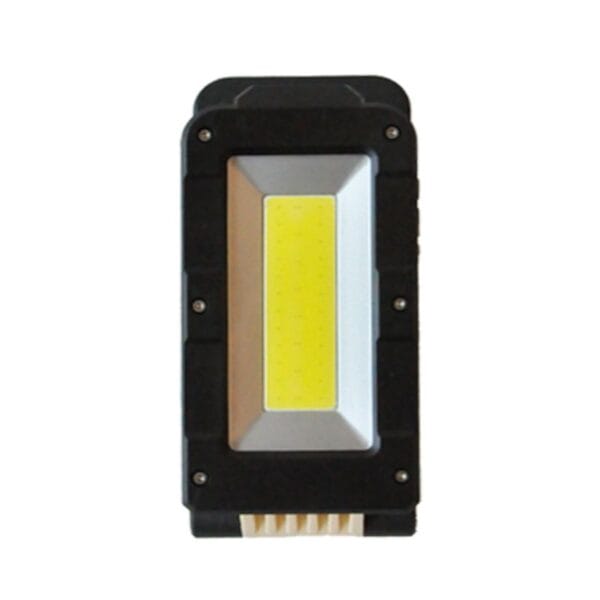 A vertically-oriented LED module has a black casing and bright yellow center strip.