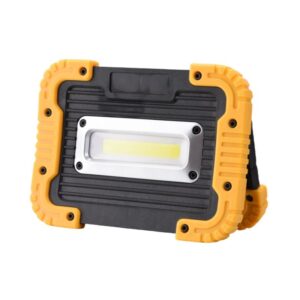 Rugged black and yellow portable LED work light.