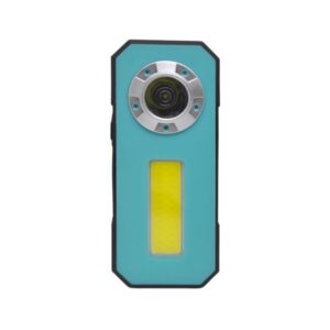 A teal rectangular device with a centered camera and a yellow slot below it.
