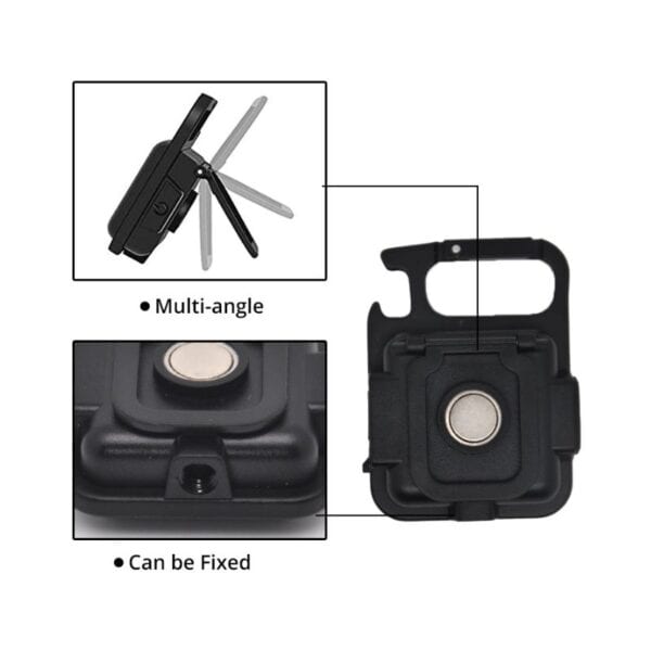 Close-up of a black key holder with silver keys, shown in a fixed position.