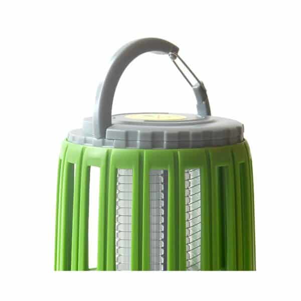 Green and white led mosquito killer lamp, surrounded by mosquitoes.