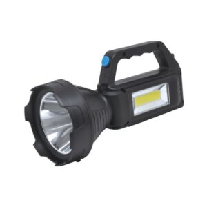 A brightest spotlight flashlight with a rectangular handle, side LED strip, and large concave front lens.