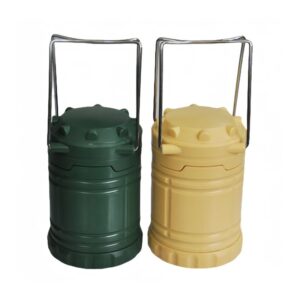 Two handled cylinders, one green and one yellow, side by side.