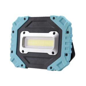 Rugged, blue and black rectangular LED work light with protective corners.