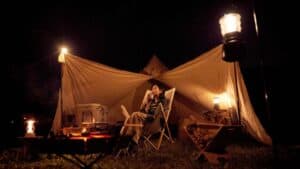 outdoor camping with tent and laterns