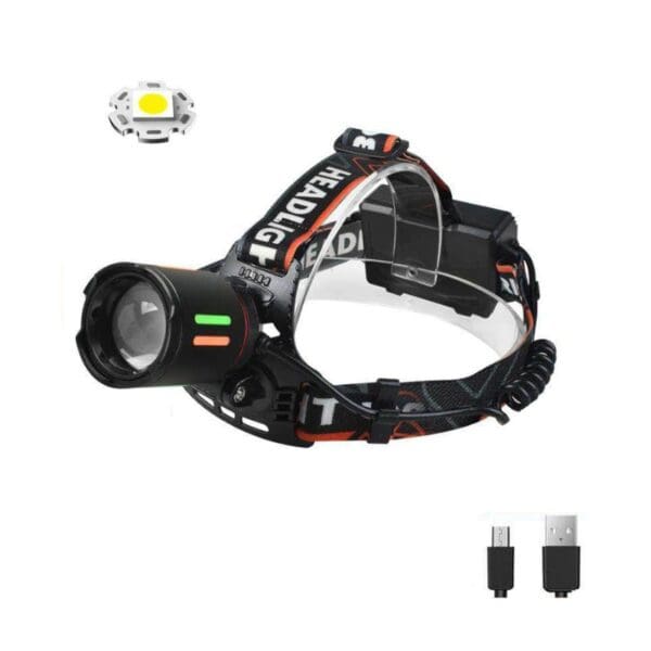 High Power Head Torch - 350LM Rechargeable, Zoomable LED/COB Light