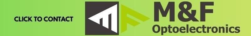 Logo M&F Optoelectronics et texte « Cliquez pour contacter » sur fond dégradé vert.