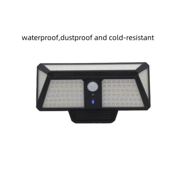 Solar garden lamp with a rectangular 360° LED, sensor, indicator lights; waterproof, dustproof, and cold-resistant.