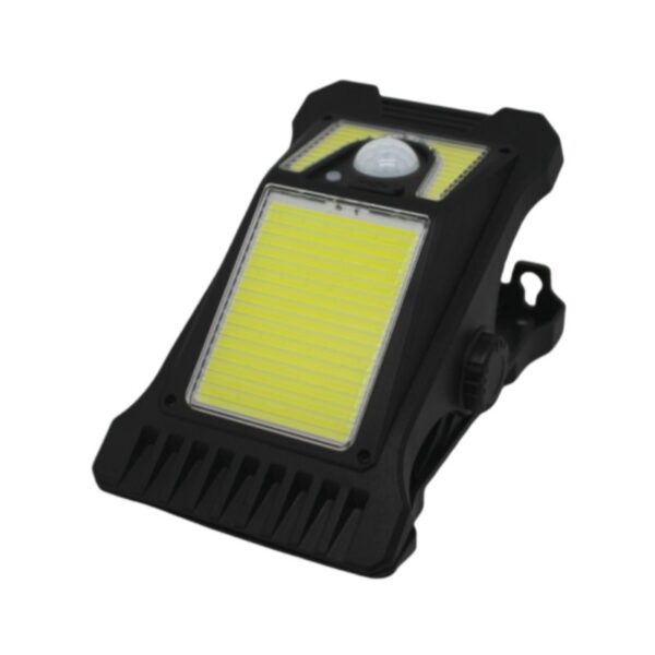 Black wall-mounted solar LED motion light with large panel, motion sensor, and bracket; ideal for wholesale orders.