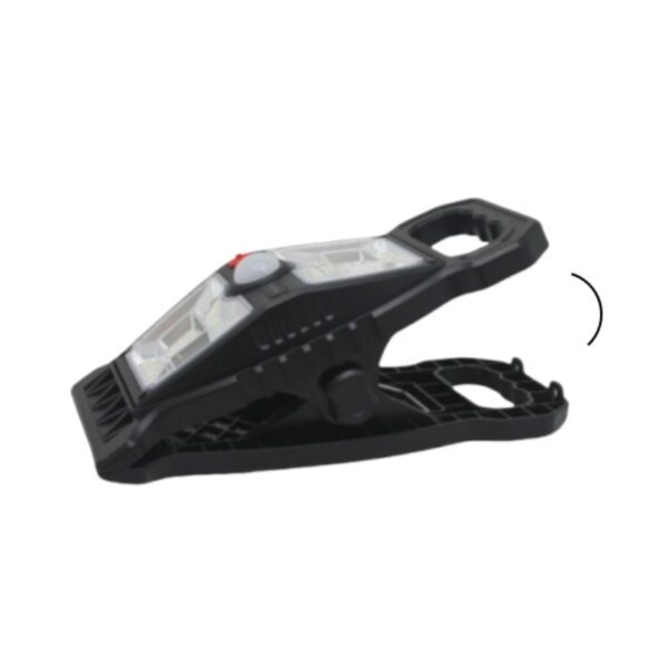 Black Ultralight Solar Sensor Light with clear angled panel and red button, clamp design, on white background.