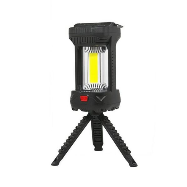 Portable LED work light with tripod stand for construction, indoor, outdoor, camping, and emergency use.