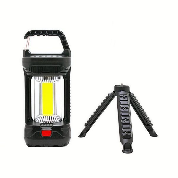 Floodlight work light with adjustable tripod stand, rechargeable portable LED work light for outdoor, workshop, and emergency use. Robust design with bright LED illumination and flexible positioning.