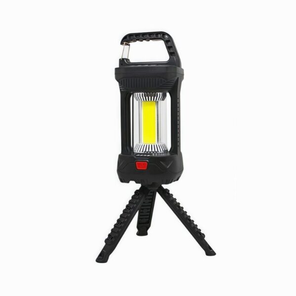 LED work light with tripod stand for outdoor and industrial use, rechargeable portable lighting solution.