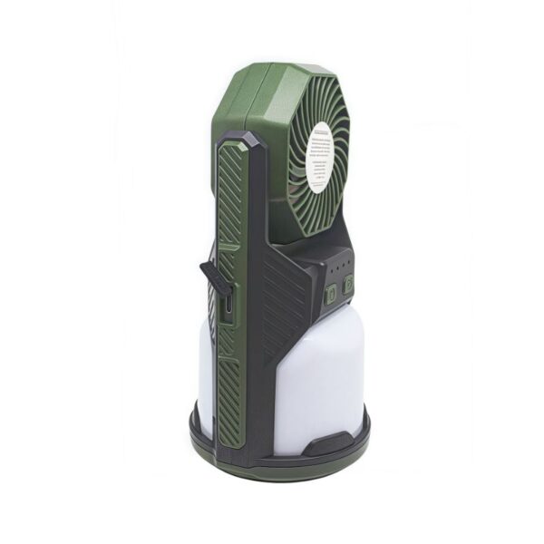 Adjustable industrial misting fan for outdoor cooling and ventilation.