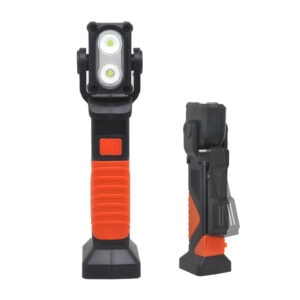 Bright LED work light with adjustable handle, ideal for construction, automotive, and outdoor projects, providing high visibility and reliable illumination in tough environments.