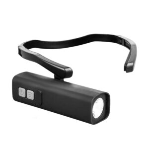 Battery-powered LED headlamp with adjustable strap and easy-to-use buttons for hands-free illumination. Ideal for outdoor activities, camping, and emergencies. Compact and lightweight design.