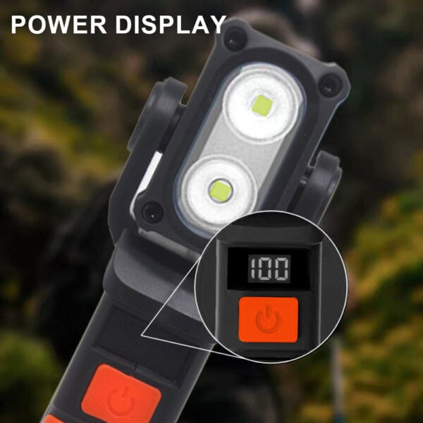 Adjustable LED power flashlight with digital display for outdoor and tactical use.