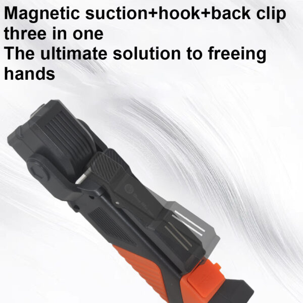 Magnetic suction hook back clip for hands-free tool holding and organization.
