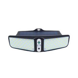 Solar-powered LED floodlight with adjustable brightness and motion sensor, ideal for outdoor security and landscape lighting, energy-efficient with long-lasting LEDs.
