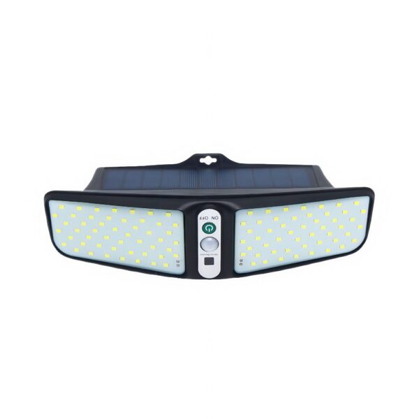 Solar-powered LED floodlight with adjustable brightness and motion sensor, ideal for outdoor security and landscape lighting, energy-efficient with long-lasting LEDs.