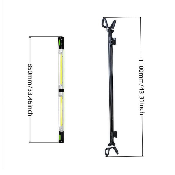 LED work light and extendable tool holder for professional workshop lighting and tool organization.