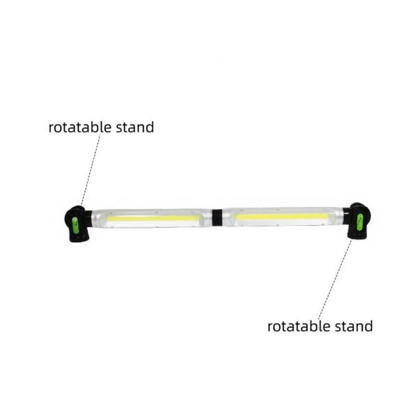 Adjustable LED work light with rotatable stands for versatile lighting solutions.