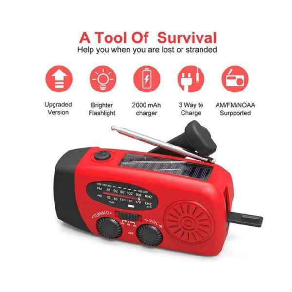 Solar Crank Radio | AM/FM/NOAA, Power Bank & LED Flashlight