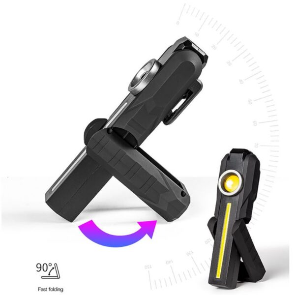 Compact portable LED work light with adjustable brightness and foldable stand for hands-free illumination. Ideal for mechanic, workshop, and outdoor use. Bright, durable, and easy to carry.