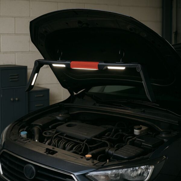 Car Repair Light | Flip-Design Dual COB, 630LM, Magnetic Hooks, Red Flashers