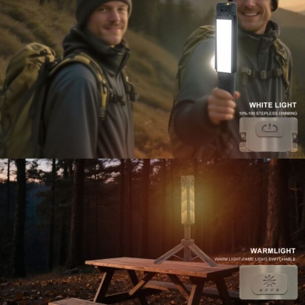3-in-1 Adjustable Camping & Work Light with 1450LM Brightness, Extended Battery Life, and Dual Charging Options