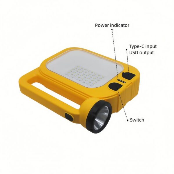 Solar-Rechargeable Multi-Mode Work Light | 8H Runtime | Dual USB-C/Solar Charging | Portable Emergency & Worksite Lighting