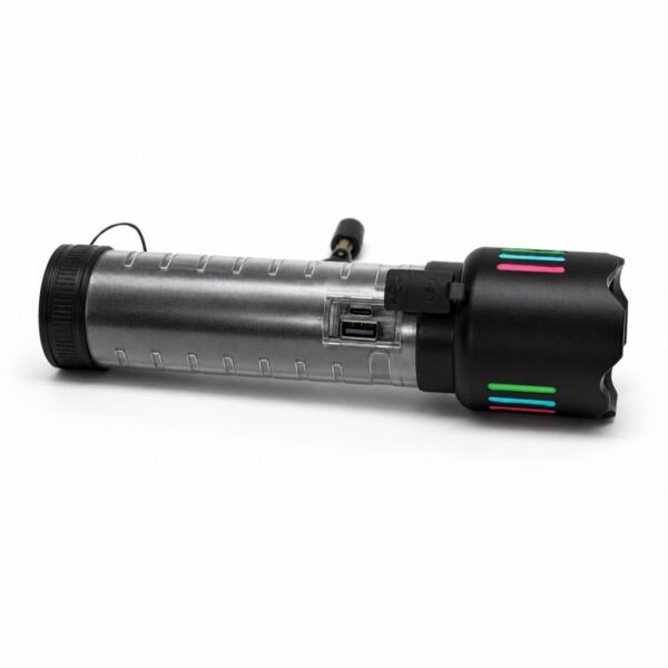 Type-C charging port on the aluminum alloy and ABS rechargeable flashlight body