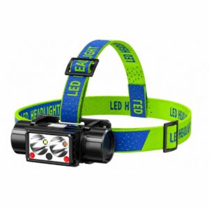 MF4241A compact rechargeable headlamp with multi-LED lamp module and adjustable green-blue headband.