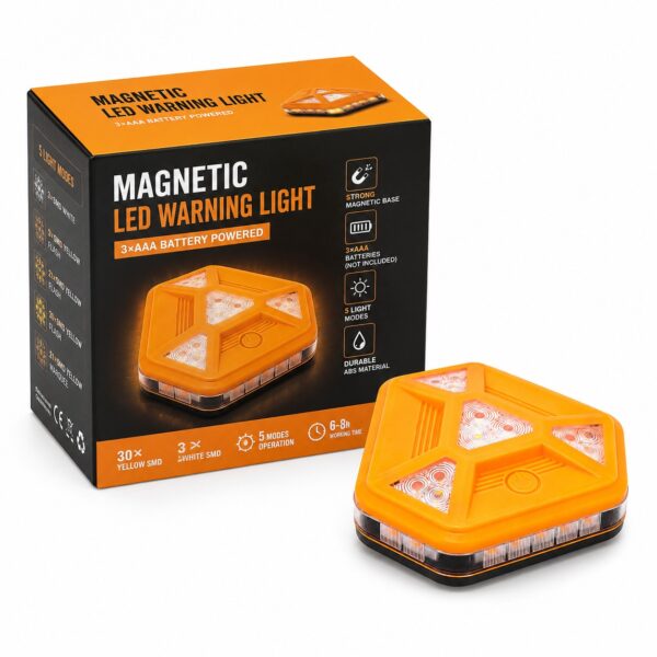 MF8100B magnetic LED warning light displayed with its retail packaging.