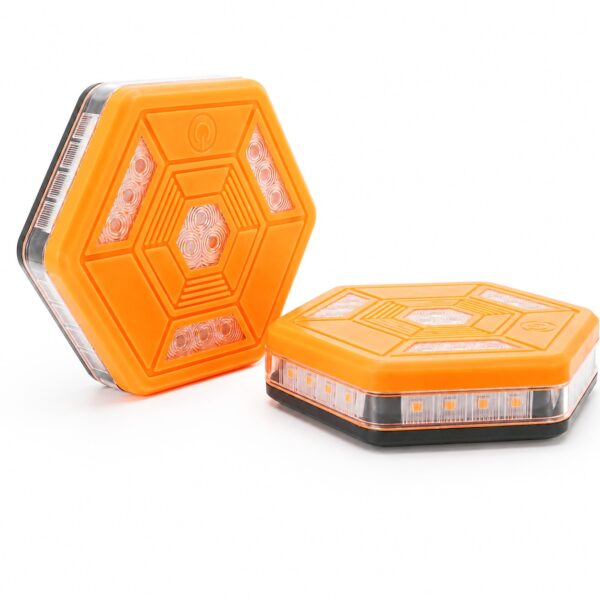 MF8101C hexagonal rechargeable magnetic LED warning light with yellow perimeter light ring.
