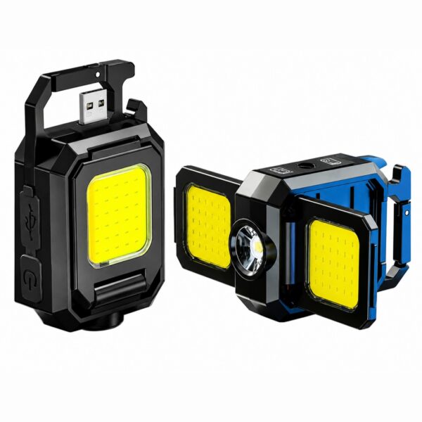 WK1022 COB compact foldable work light shown in folded and dual-panel open positions.