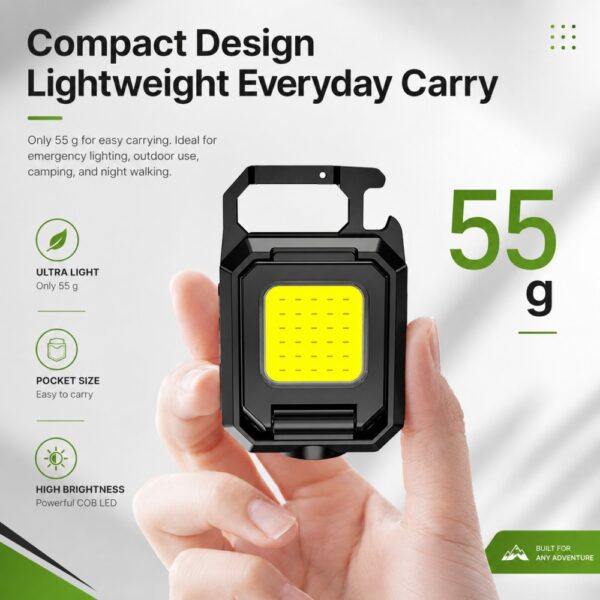 Hand holding the WK1022 pocket-size foldable work light to show its compact scale.