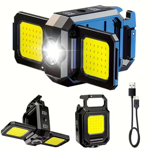WK1022 rechargeable work light shown from multiple angles with its Type-C charging connection.