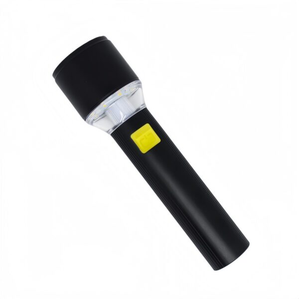 Aluminum handheld lantern flashlight showing the front lens and transparent SMD light ring.