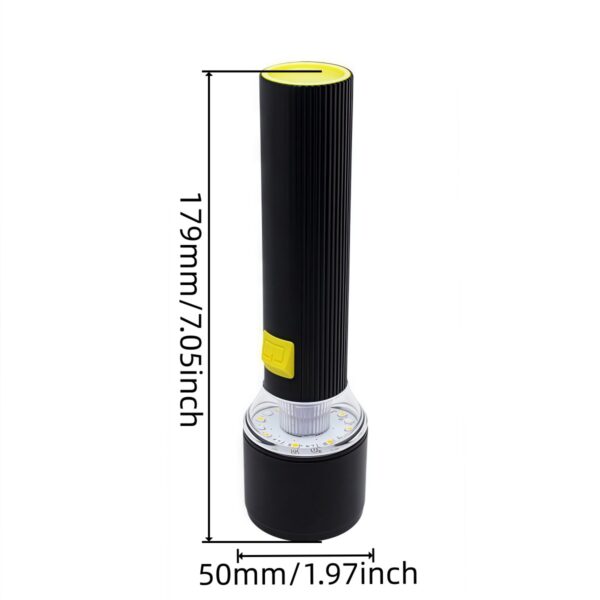 WK1029 rechargeable flashlight dimensions measuring 179 mm long and 50 mm wide.