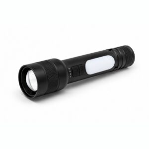 WK1038 rechargeable zoomable flashlight with white side SMD light and aluminum housing.