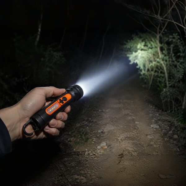 WK1039 zoomable flashlight illuminating a dark outdoor path.