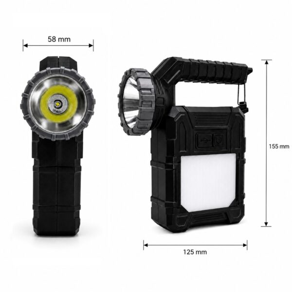WK1041 handheld spotlight dimensions measuring 125 by 155 by 58 millimeters.