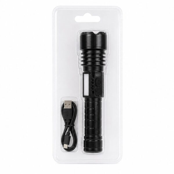 WK1047 compact rechargeable zoomable flashlight with warm and red side lighting - alternate retail packaging