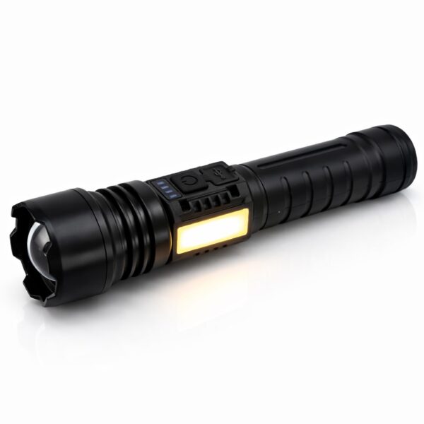WK1047 compact rechargeable zoomable flashlight with warm and red side lighting - warm side light illuminated