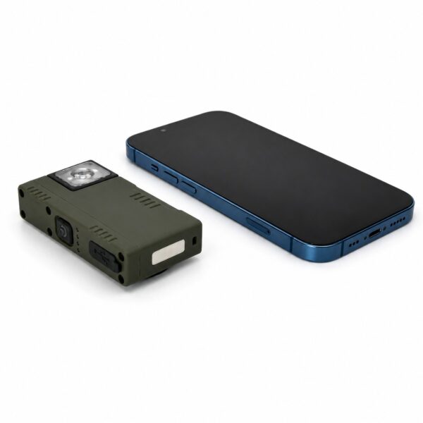 WK1049 flat EDC flashlight and pocket inspection light - phone size comparison