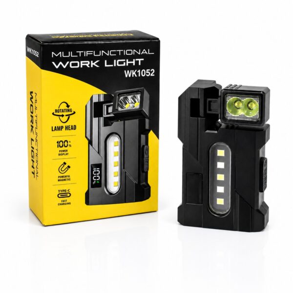 WK1052 rechargeable magnetic inspection light with an adjustable dual LED head - product with retail packaging