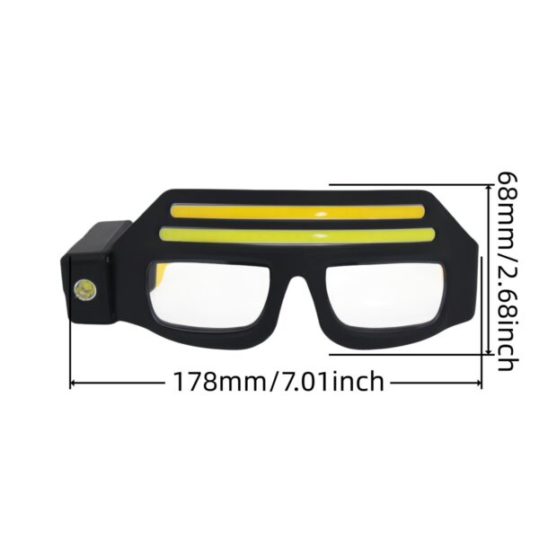 WK3051A glasses-style motion sensor headlamp with white and warm COB lighting - product dimension diagram